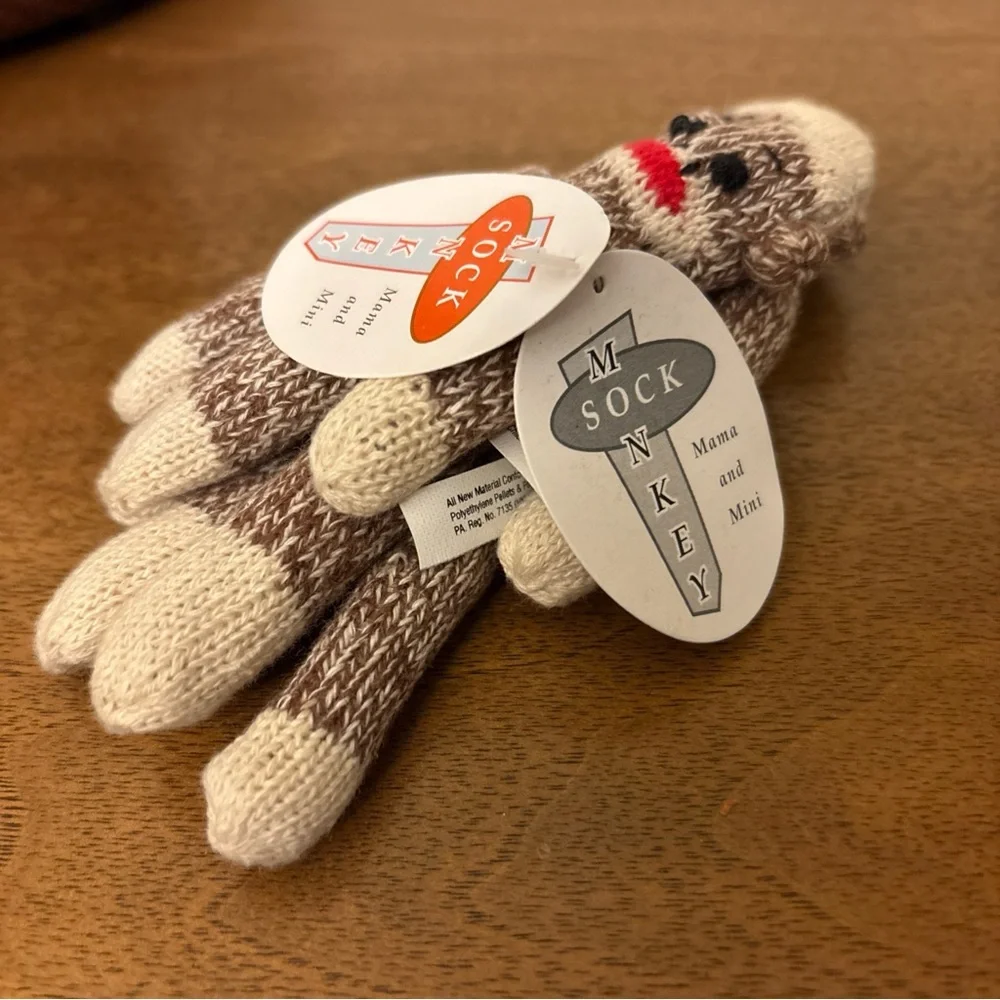 Vintage 90’s New Monkey‎ Sock Puppet mini - Mama & Mini - NWT - 5 Inches